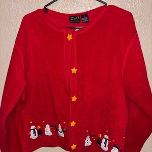 Croft & Barrow Red Cardigan with Snowman and Star Accents